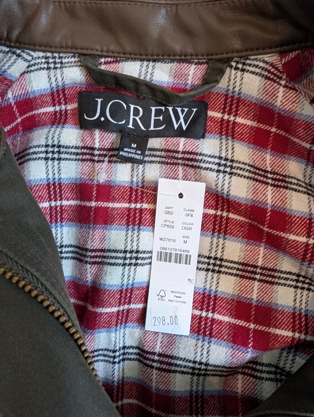 J Crew Broken-in Barn Jacket™ with faux-leather collar CP629 Size M NWT - Picture 9 of 11